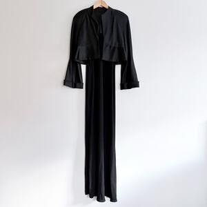 Vintage 90s Jackie Rogers 100% Silk Black 2-Piece Formal Maxi Dress Jacket Set